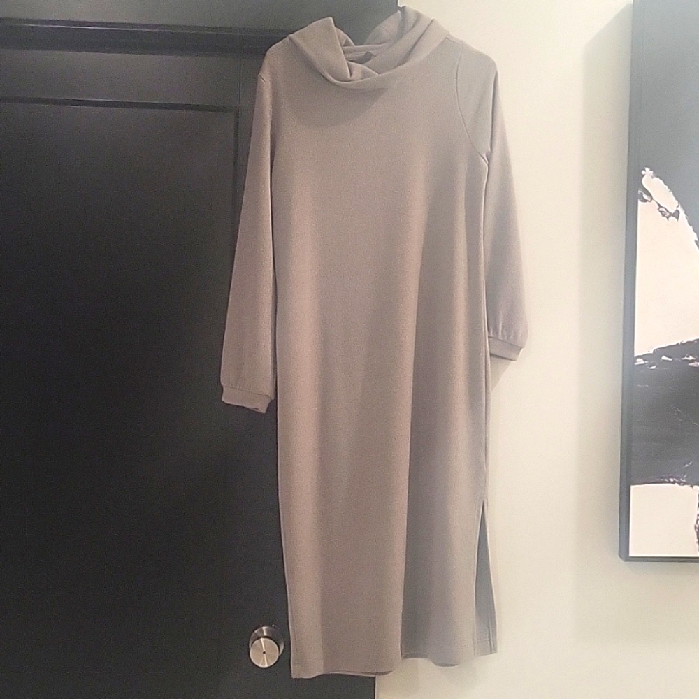 midi cowl neck dress with thigh split on left side
